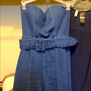 Denim strapless jumpsuit